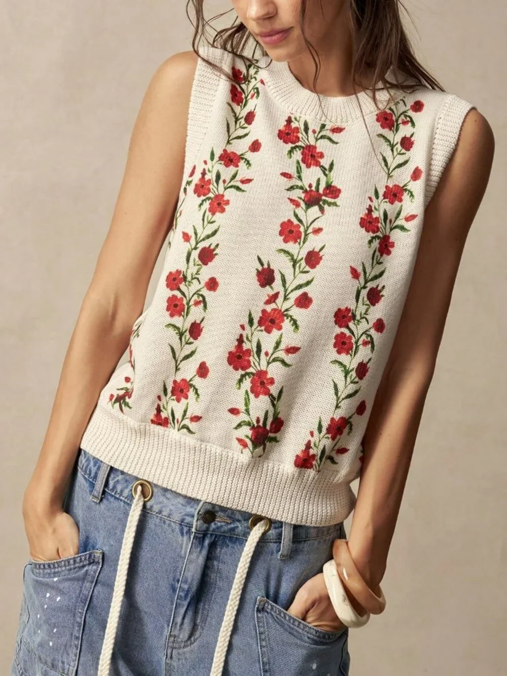 Apricot Casual Women's Floral Print Knitted Vest top